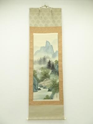 蕉麗筆　彩色山水　肉筆絹本掛軸